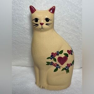 Vintage Alpine Pottery Roseville Ohio 10” Ceramic Cat With Hearts and Vines 1998
